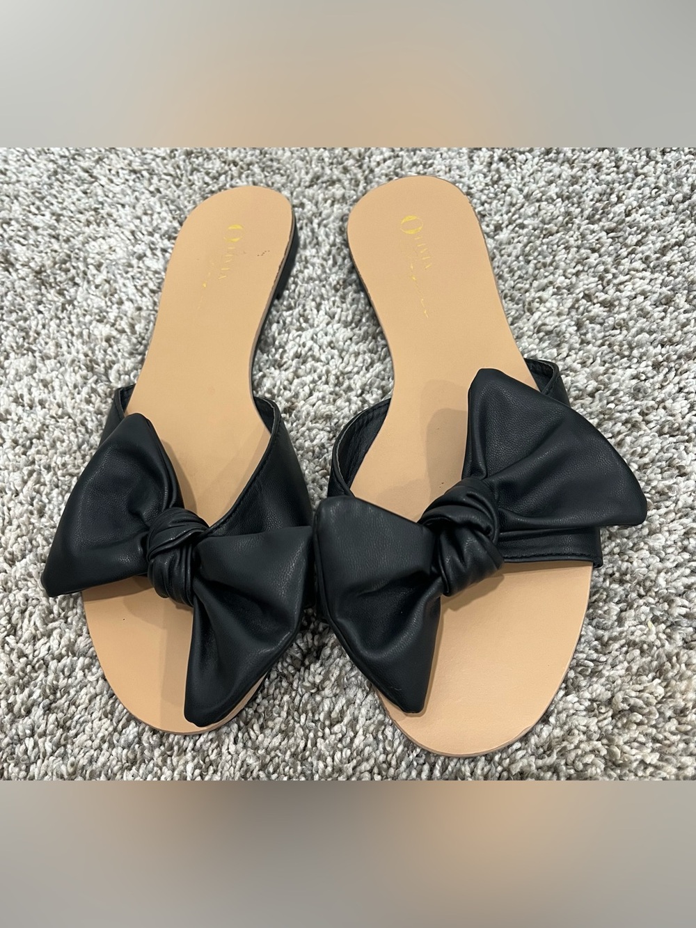 Forever 21 blush black bow slip on sandals - Picture 2 of 5